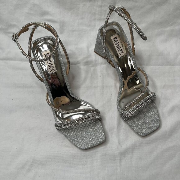 Badgley Mischka Freedom Bejeweled Straps Glitter Block Heels 9.5 - Picture 4 of 9